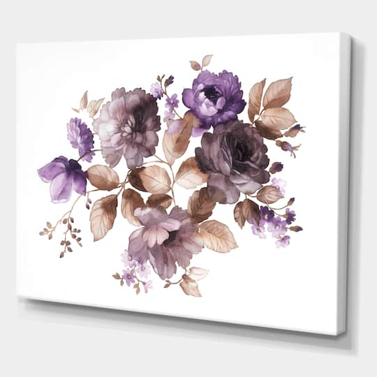 Designart - Purple Retro Flowers With Brown Leaves